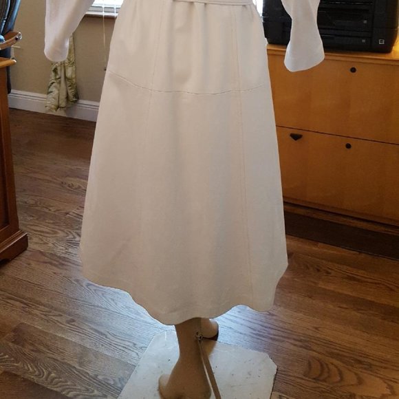 EXC Long White Leather Coat Fox Fur Collar 8 10 12 - Picture 6 of 10